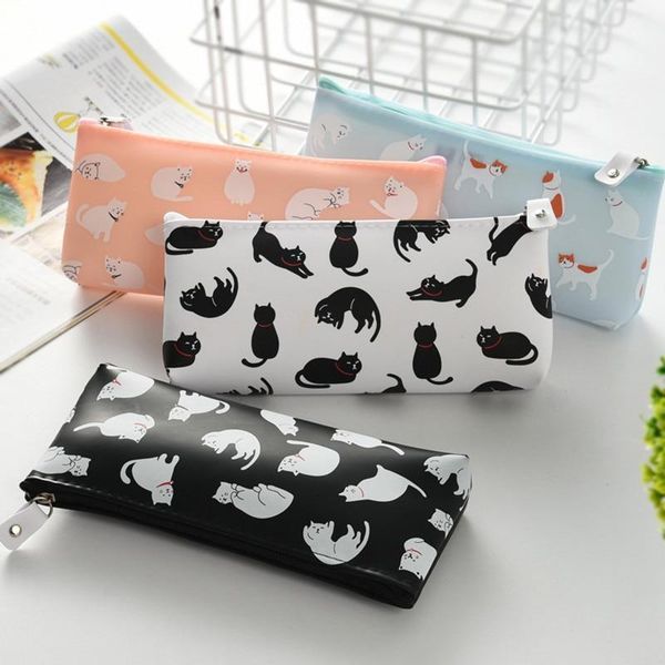 

cat pattern silicone pencil bag kawaii girls pencils case durable large capacity school supplies stationery pens storage bags