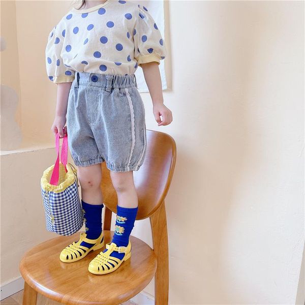 

shorts koodykids summer kids girls short sleeve shirts vintage dot denim pants baby toddler 1-6 years, Black