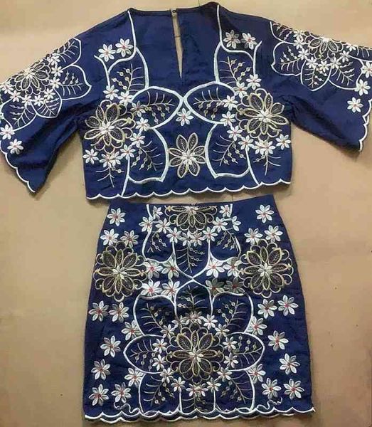 

two piece dress australia the latest summer heavy industry embroidery retro printed wave + high waist skirt suit klf9, White