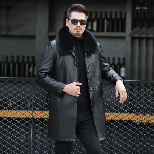 

middle aged parka men's medium length mink liner knick fur coat leather direct sale & faux, Black