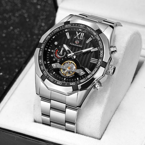 

wristwatches forsining men's tourbillion watches fashion automatic mechanical wrist watch luxury waterproof sports big dial men, Slivery;brown