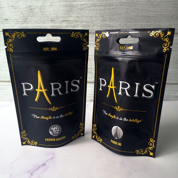 

new arrival 3.5g paris og smell proof bags french cookies child proof bag stand up pouch dry herb flowers