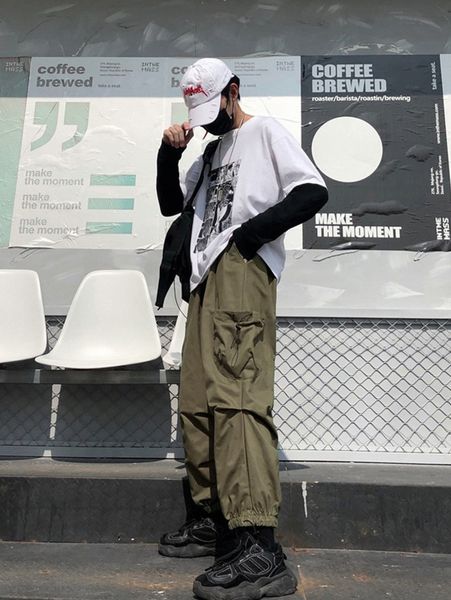 

men pocket side drawstring hem pants g7mu#, Black