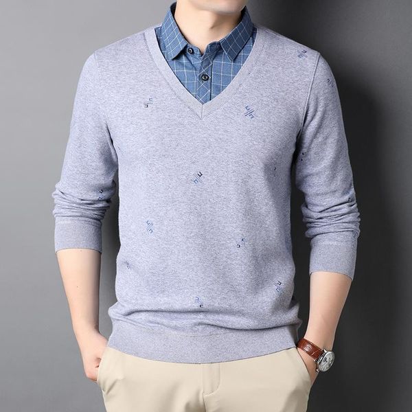 

men's sweaters grade fake two fashion designer brand collared knit pullover sweater college autum casual collaree jumper men clothing, White;black
