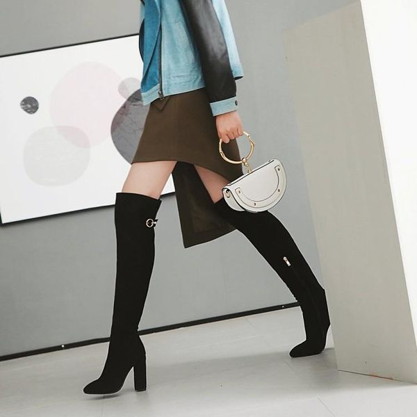 

boots autumn 2021 small black women's knee high elastic thin side zipper