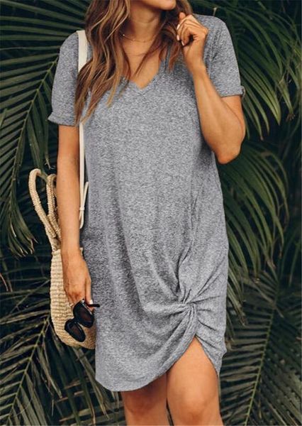 

solid women dress v neck casual loose dresses for summer gray vestido fashion short sleeve streetwear, Black;gray