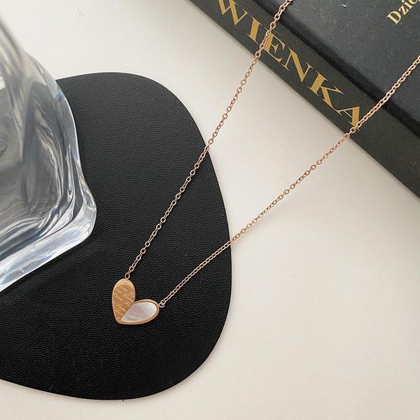 

pendant necklaces love white shell titanium steel necklace female letters light luxury small fresh clavicle chain simple, Silver