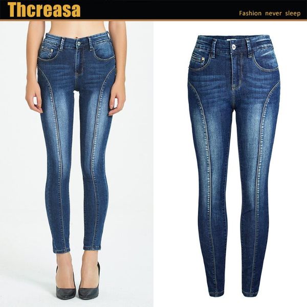 

women's jeans slim fit cropped feet pants autumn and winter, Blue