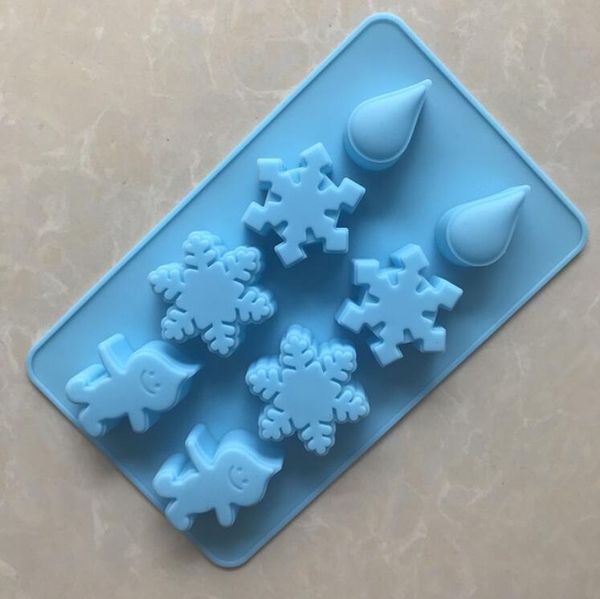 Strumenti per torte Stampo in silicone natalizio a 8 fori Simpatico pupazzo di neve Punto pioggia Fiocchi di neve Strumento per cottura al cioccolato Pietra aromatica