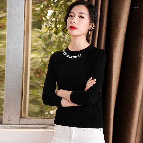 

women's sweaters autumn winter o-neck pullovers fashion pattern long sleeve short korean slim-fit knitted soft sweet, White;black