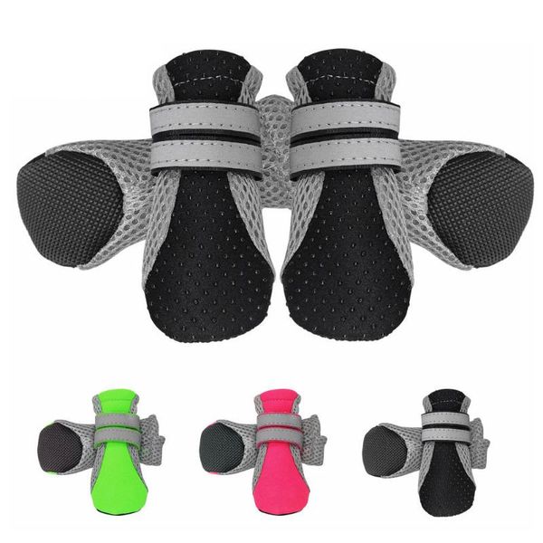 Hundekleidung 4pcs Schuhe nicht rutschfeste Frühlingssommer-Sommer-Haustiefel Reflexion Chihuahua Teddy süßes atmungsaktives Netz