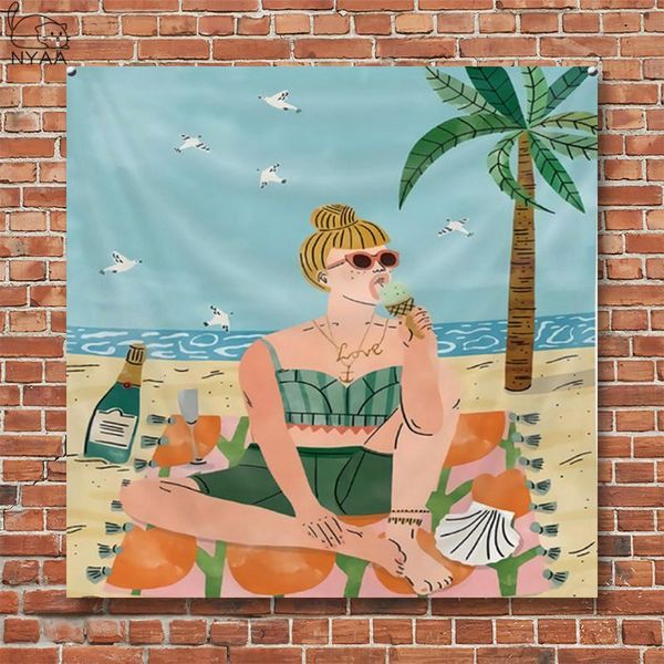 

tapestries nordic ins tapestry jungle girl wall background cloth boho decor character series hanging