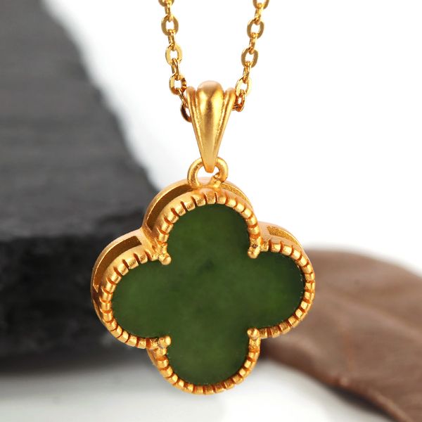 

charms spring refresh 925 silver hetian jade jasper clover pendant does not contain a chain, Bronze;silver