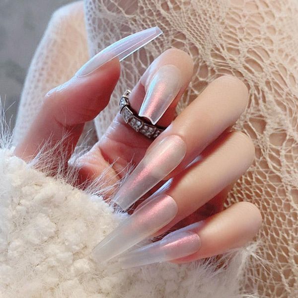 

24pcs press on nails long ballet removable wear finished product manicure patch pre design acrylic nail tips1, Red;gold