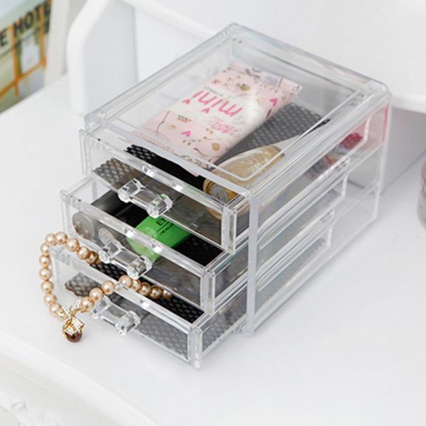 

seller cosmetic organizer clear luxury jewelry acrylic makeup case 3 drawers make up holder no.10054 storage boxes & bins