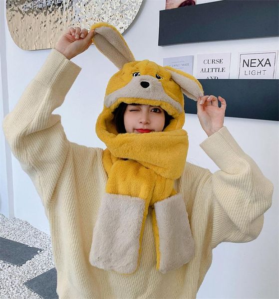

hats, scarves & gloves sets 3 in1 scarf little dog ears cute cartoon hat kawaii funny birthday gift plush cap winter for girlfri, Blue;gray