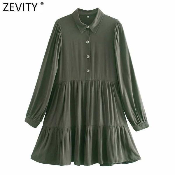 

zevity spring women fashion solid color pleats casual shirt dress office lady turn down collar chic business vestido ds4871 210603, Black;gray