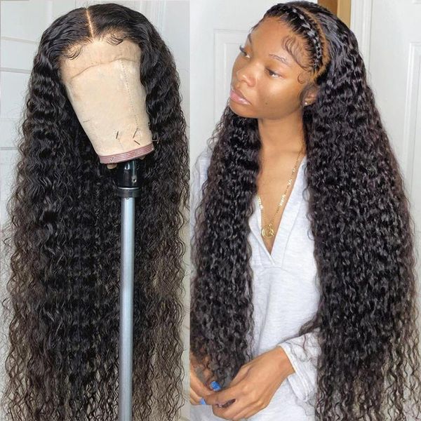 

lace wigs 38 40inch curly human hair wig 5x5 13x4 13x6 deep wave front wet and wavy preplucked hairline for women, Black;brown