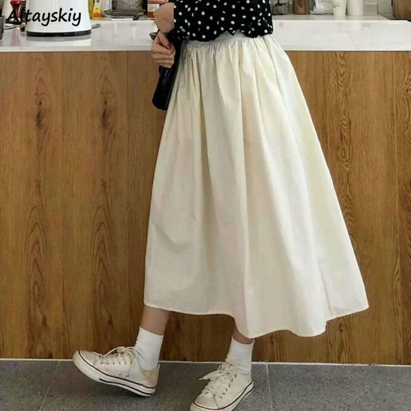 

skirts women all-match loose elastic waist student skirt womens a-line ins chic trendy ulzzang casual bottoms solid harajuku, Black