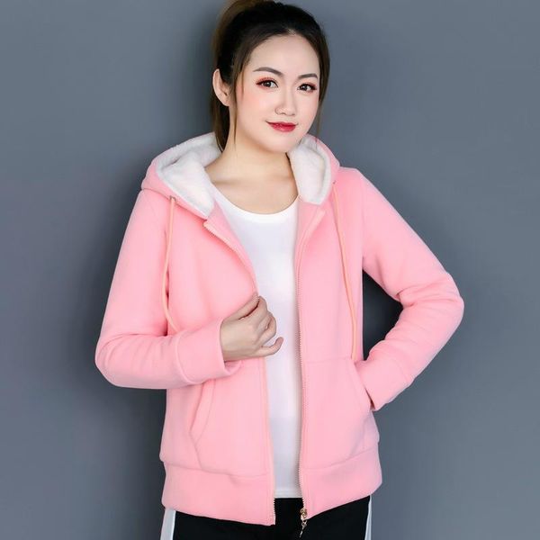 

women's hoodies & sweatshirts woman lamb plush coat autumn winter jacket female hoodie thick hooded clothes ladies solid fashion a160, Black
