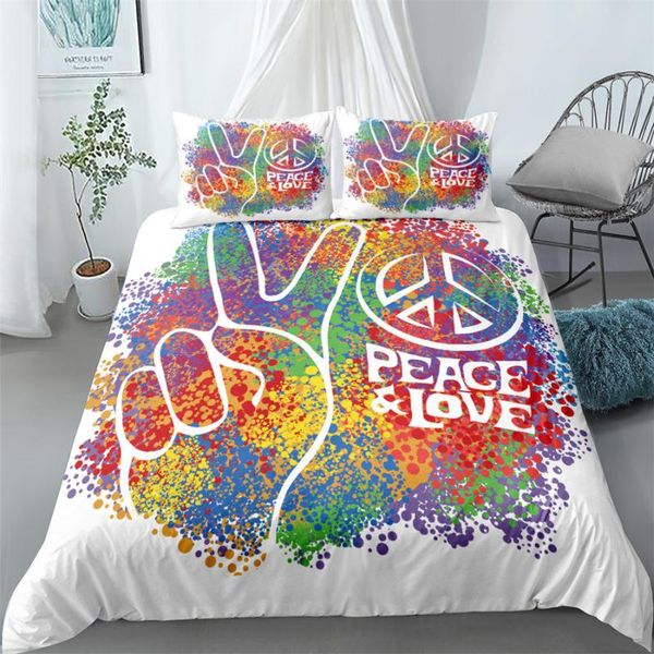 

bedding sets hippies set single twin full  king size peace love bed aldult kid bedroom duvetcover 3d print 014