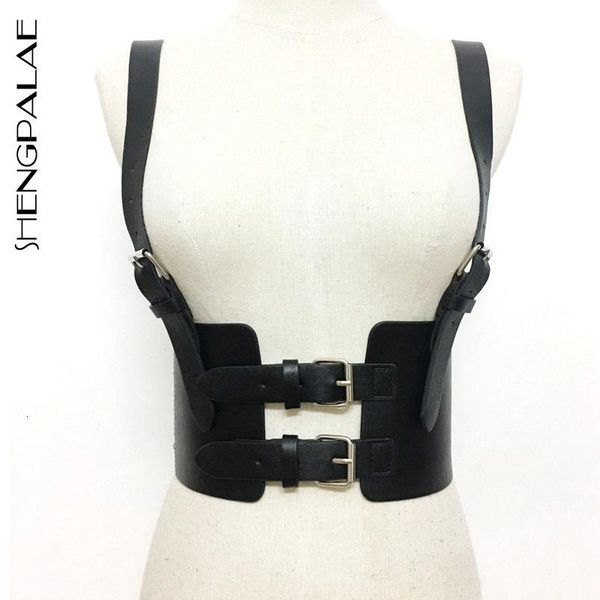 

belts shengpalae 2021 fashion pu leather vest super wide girdle adjustable harness casual belt woman all-match bl115, Black;brown