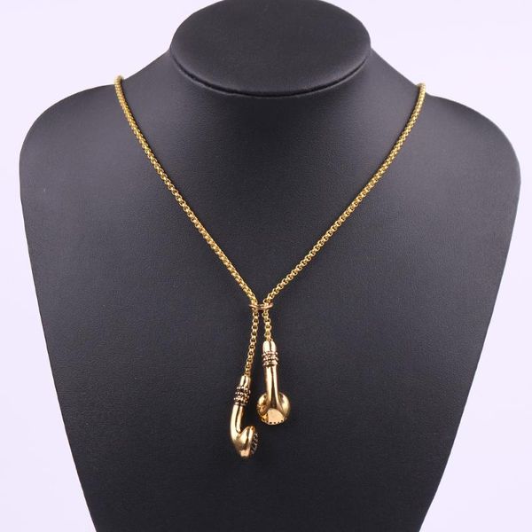 

pendant necklaces hip hop music jewelry gold dj earphones earplugs headset barber pole men gifts, Silver