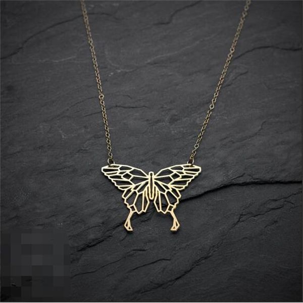 Золотая бабочка ожерелье, оригами, геометрический, подарок для нее, животных жуков Ювелирные изделия, подвеска,