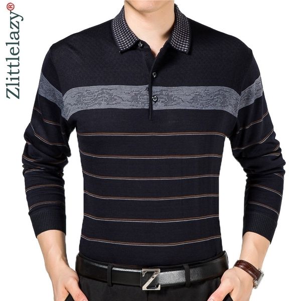Повседневная длинная рукава бизнес мужские рубашки мужской полосатый модный бренд поло рубашка дизайнер мужчин Tenis Polos Camisa Social 5158 210401
