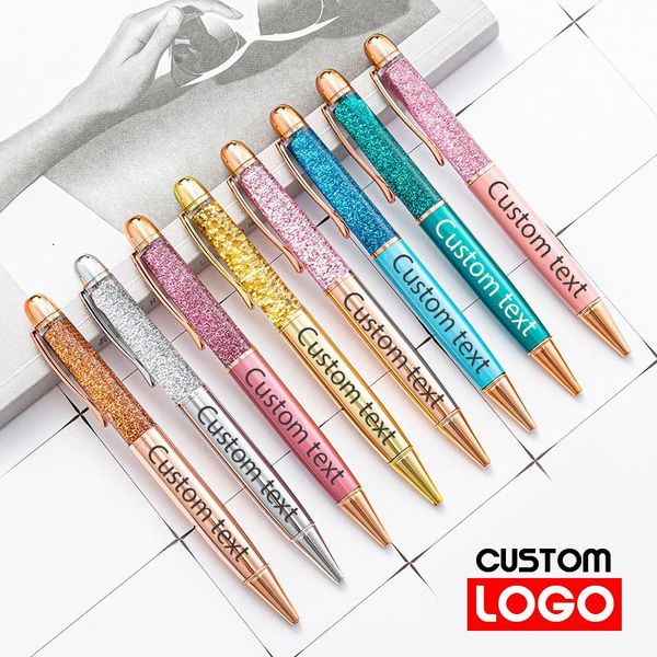 

ballpoint pens quicksand pen fashion gold powder crystal gift custom logo lettering name wholesale student stationery, Blue;orange