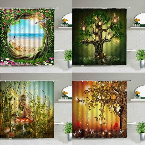 

shower curtains forest animal scenery curtain bathroom
