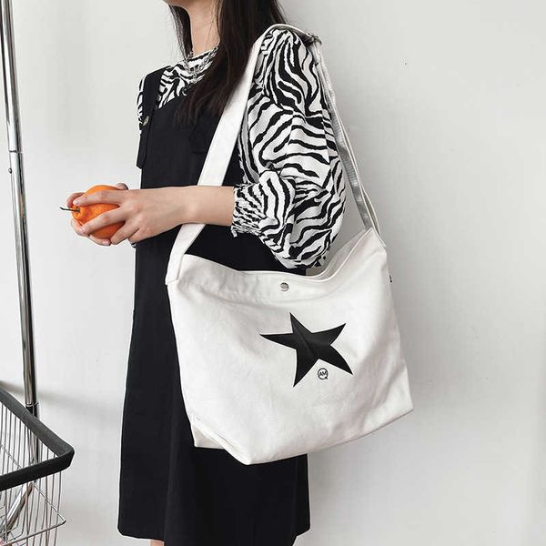 

five pointed star canvas bucket female large capacity student shoulder versatile msenger bag