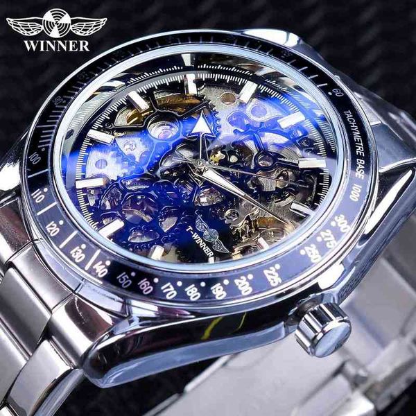 

acceleration winner blue transparent glass gentlemen automatic pole wars brand luxury male 3d skeleton mechanical, Slivery;brown