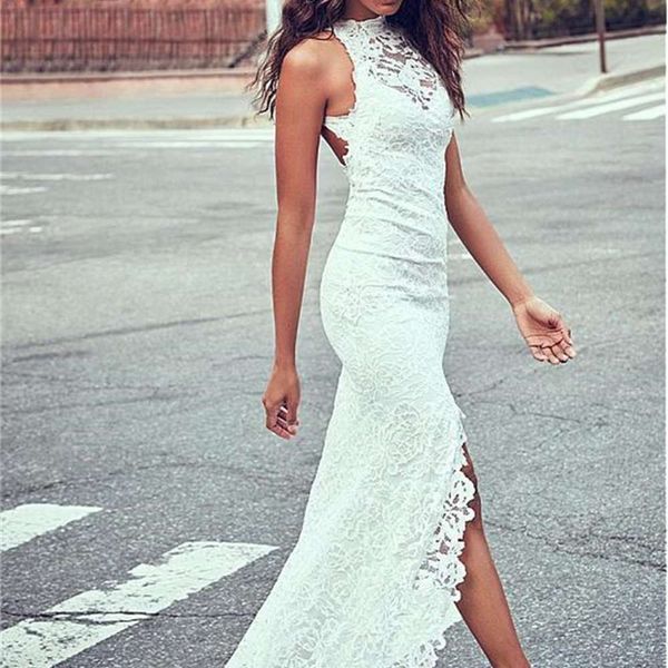 

dress round neck lace sleeveless long slim floor women s clothing, Black;gray