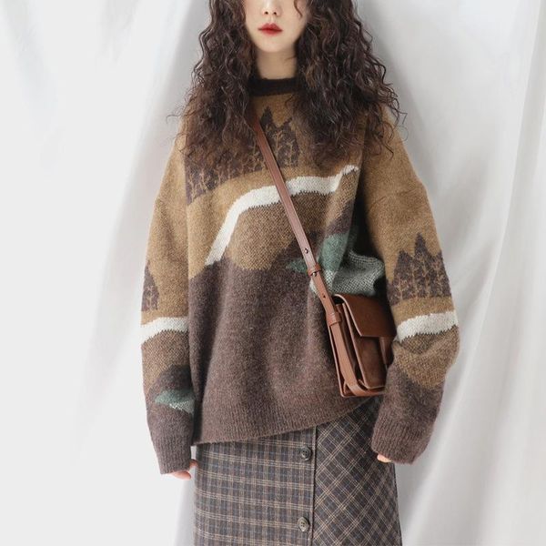 

women's sweaters sweater women autumn winter style 2021 dark retro pullover loose knit printing soft waxy lazy, White;black