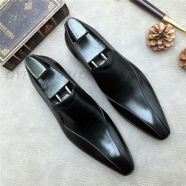 

autumn shoes men wedding pointed toe dress shoes hand-painted brown black loafers genuine leather slip on male casual business