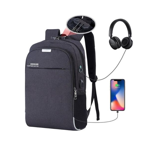 

backpack men women anti-theft business lapbag usb charging multifunctional leisure solid color