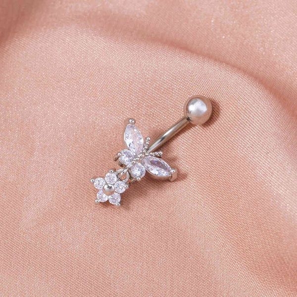 

2021 personalized fashion trend micro inlaid butterfly nail creative zircon puncture navel accessories female, Silver