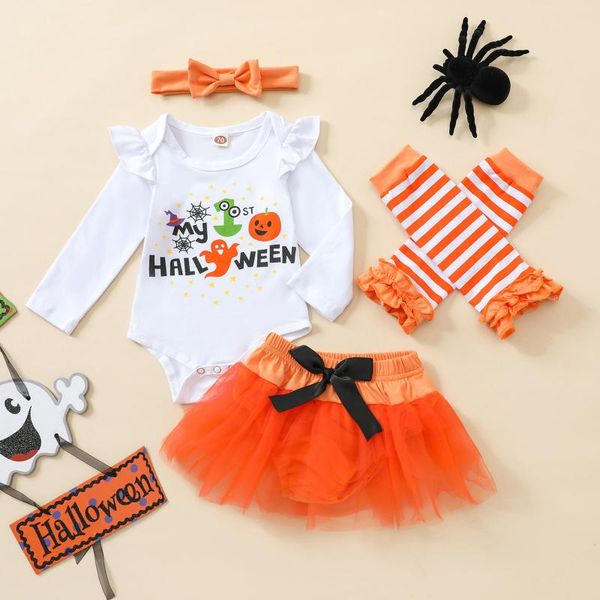 

family matching outfits lovely 4pcs born infant baby girls bodysuit suit halloween romper +skirt+leg warmer+hairband sets clothes set#30, Blue