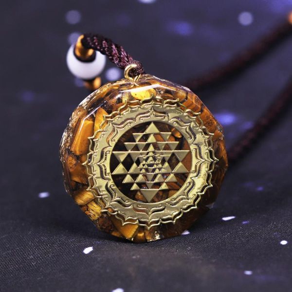 Colares pendentes Sri Yantra colar orgonita tigre olho de geometria sagrada energia jóias de curandyoga