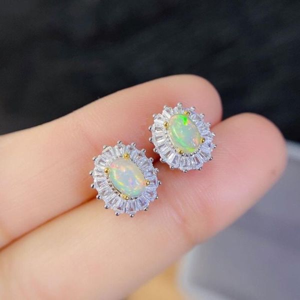

stud beautiful natural white opal earrings 925 sterling silver engagement wedding jewelry for women gift, Golden;silver