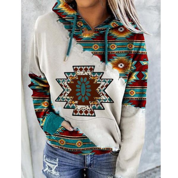 

Autumn and winter tops, hoodies, long sleeves, ethnic wind-printed clothing, women's sports, Black