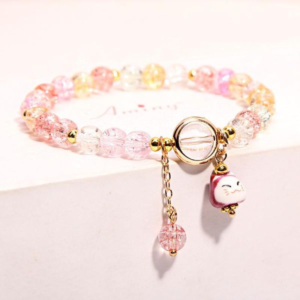 

beaded, strands sweet personality cat flower crystal bracelet multi-color single circle simple girl with hand jewelry, Black