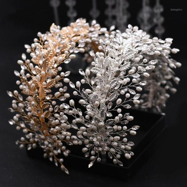 

cosnoble pearl hairbands for women rhinestone headband golden silver hair accessories jewelry pagent crown1