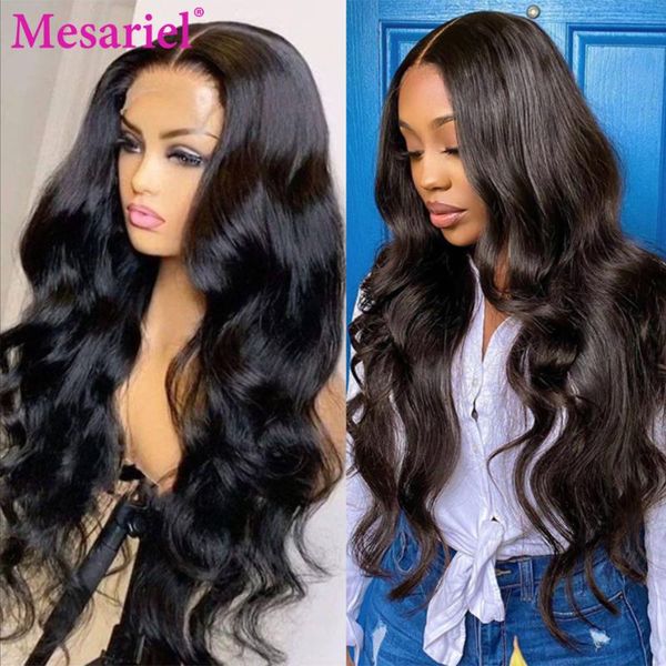 

lace wigs body wave front wig human hair frontal for black women brazilian pre plucked 32 34 inch loose deep, Black;brown