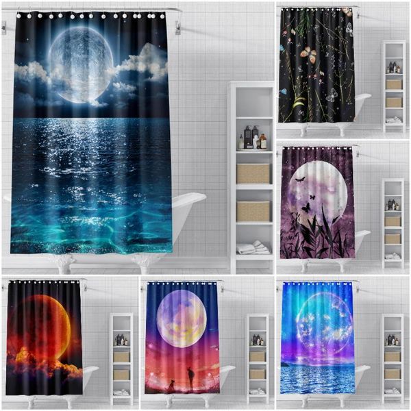 

shower curtains moon curtain waterproof beautiful natural landscape bath for bathroom decor with hooks