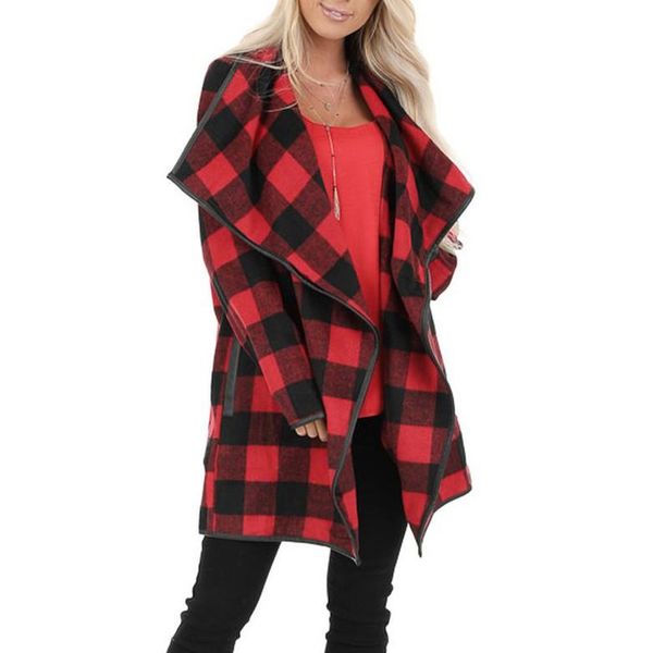 

women's wool & blends jaycosin fashion ladies plaid large size woolen coat lapel long sleeve personality jacket autumn and winter casua, Black