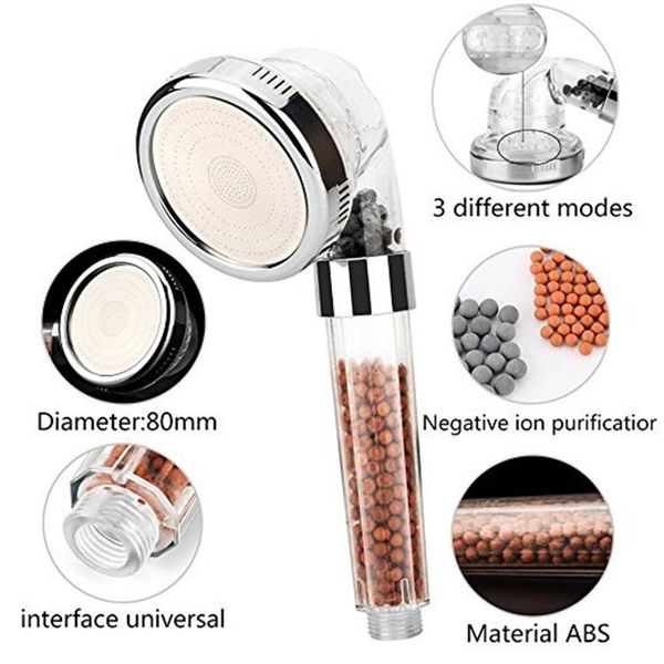 

high pressure bath shower head boosting water saving filter handheld spa with negative ion activated ceramic beads accessory set