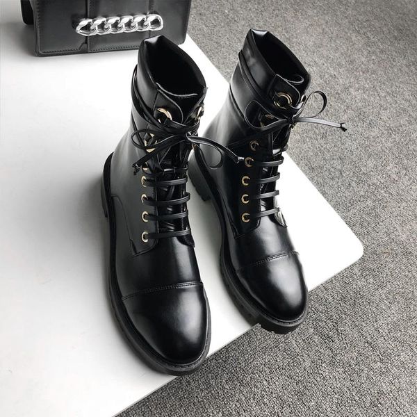 

boots 2021 arrival star ankle combat military women's motorcycle gothic punk lovers lace up female shoes, Black