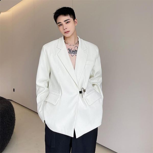 

men's suits & blazers men lock buckle fashion show office suit jacket women streetwear loose casual oversize party blazer man, White;black